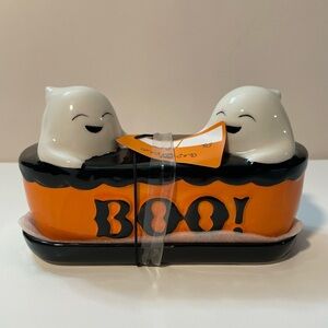 Halloween Boo Ghost Ceramic Butter Dish New